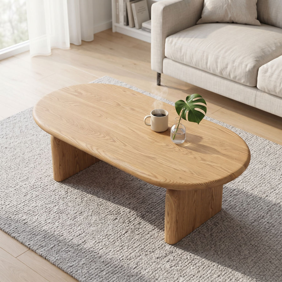 Arden Oval Solid Oak Wood Coffee Table | Sculptural Arched Modern Design