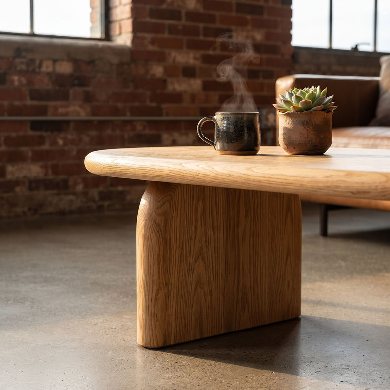 Arden Oval Solid Oak Wood Coffee Table | Sculptural Arched Modern Design