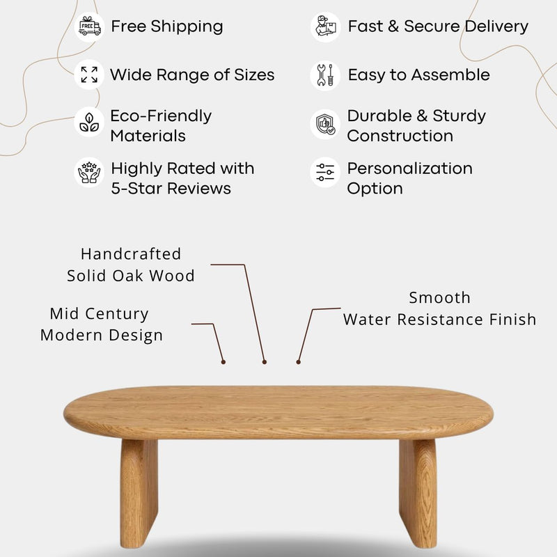 Arden Oval Solid Oak Wood Coffee Table | Sculptural Arched Modern Design