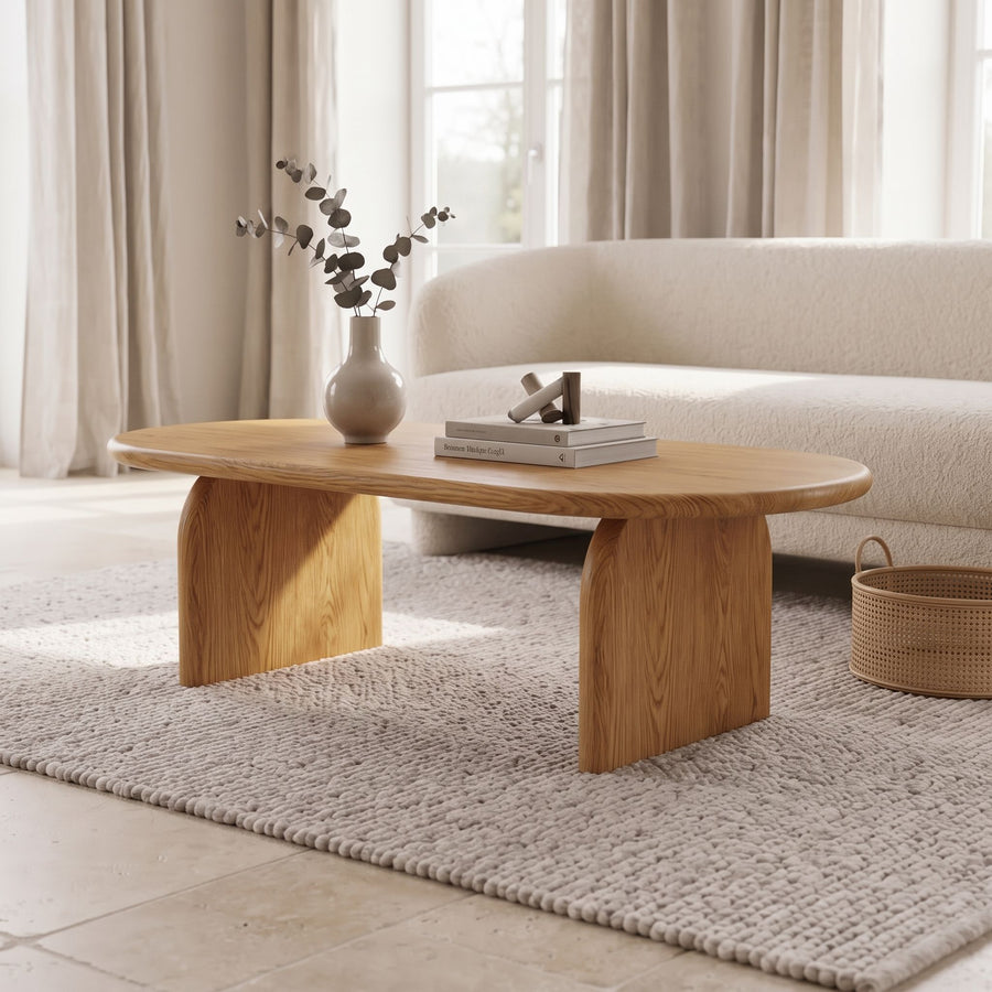 Arden Oval Solid Oak Wood Coffee Table | Sculptural Arched Modern Design
