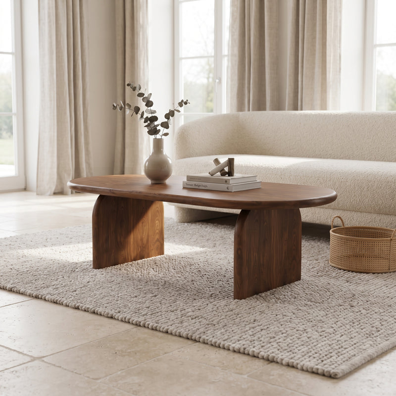 Arden Solid Walnut Oval Coffee Table | Sculptural Arched Base Design