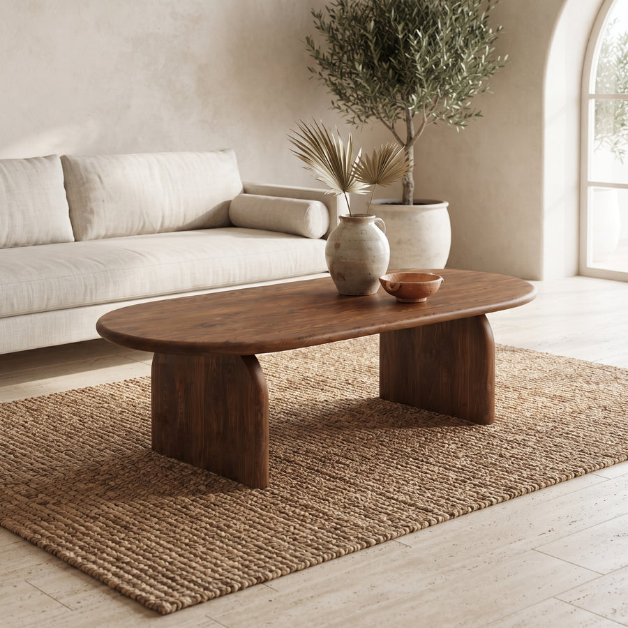 Arden Solid Walnut Oval Coffee Table | Sculptural Arched Base Design