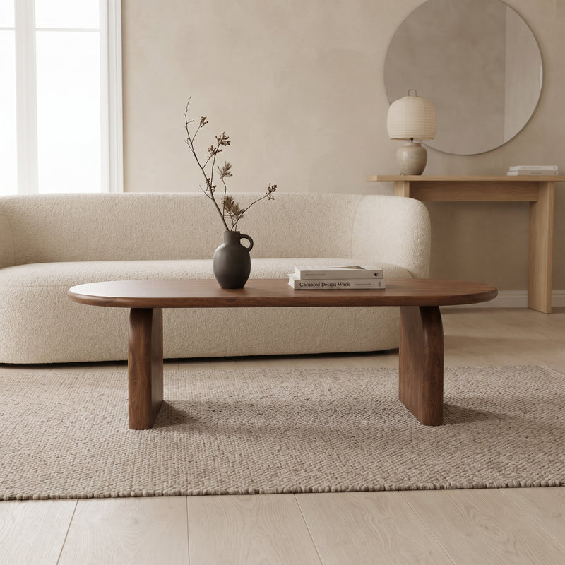 Arden Solid Walnut Oval Coffee Table | Sculptural Arched Base Design
