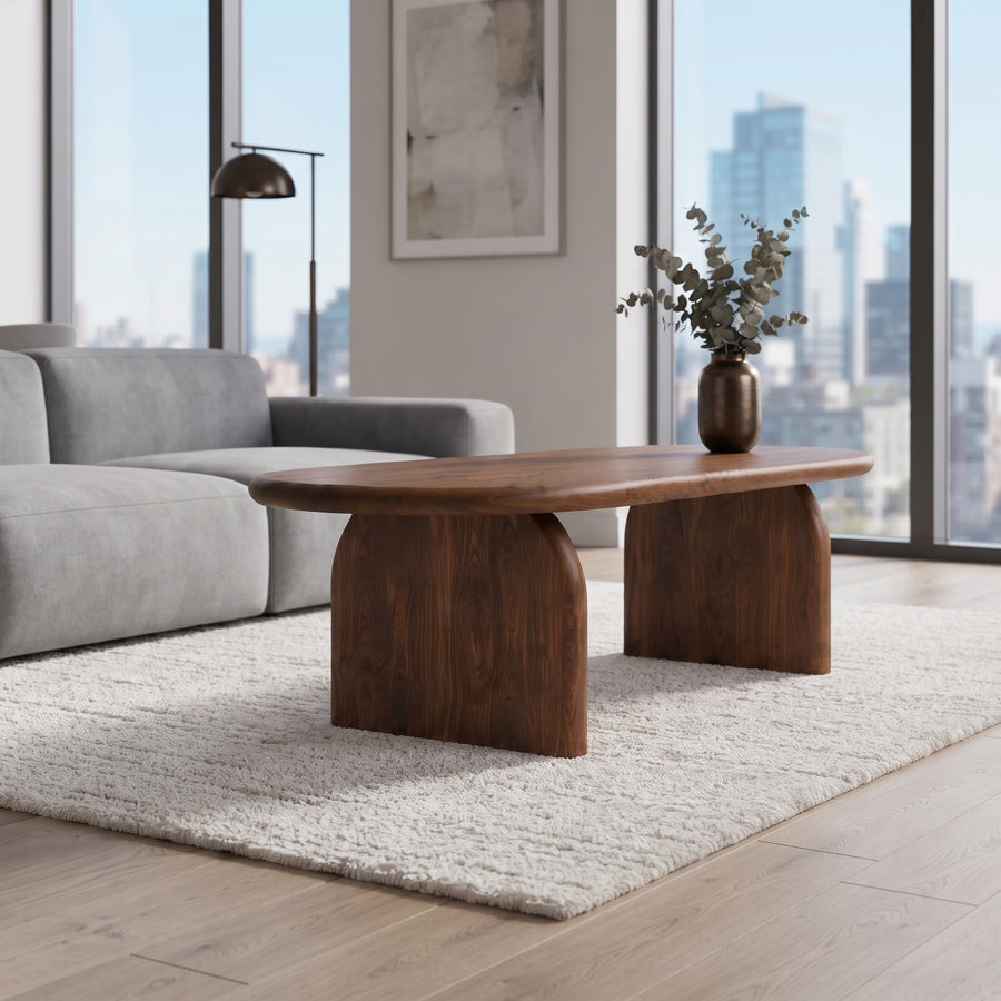 Arden Solid Walnut Oval Coffee Table | Sculptural Arched Base Design