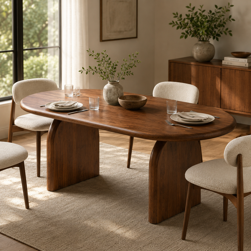 Arden Solid Walnut Oval Dining Table – Sculptural Arched Modern Design