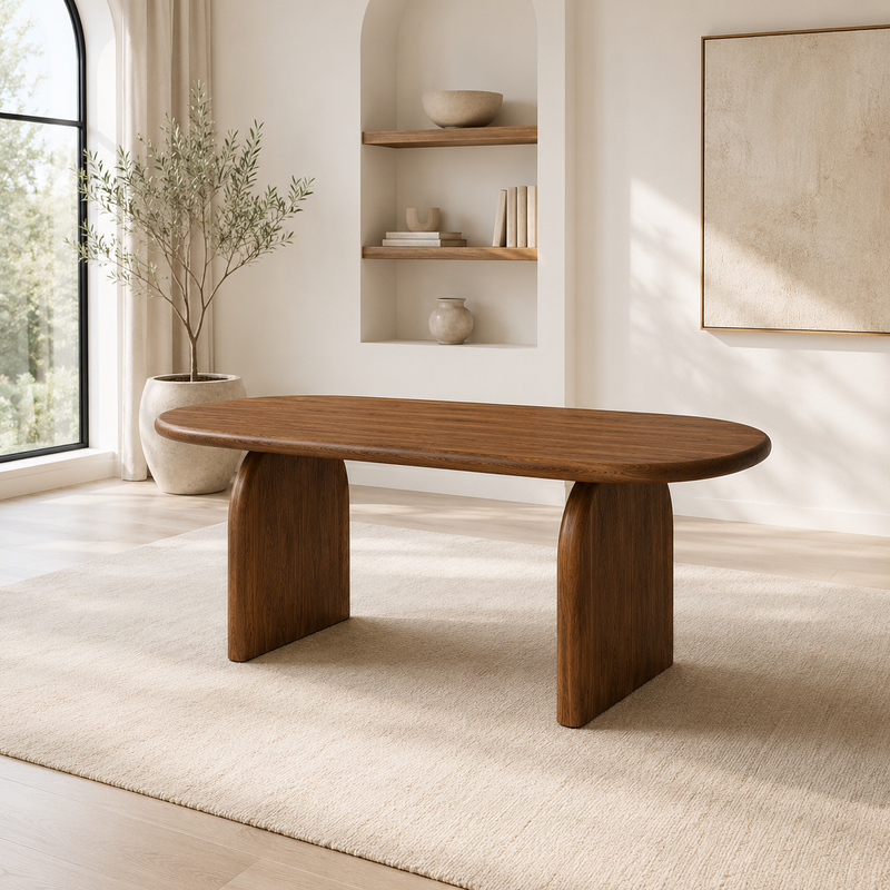 Arden Solid Walnut Oval Dining Table – Sculptural Arched Modern Design
