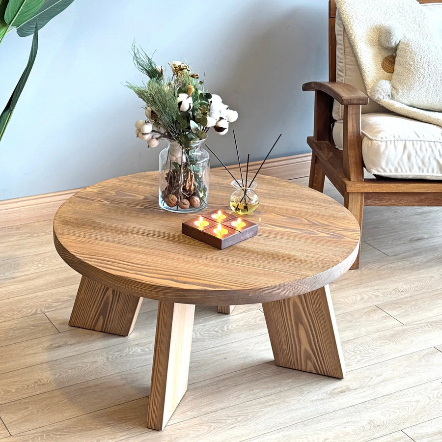 Aren Farmhouse Round Wood Coffee Table - Rustic Design Mozilya