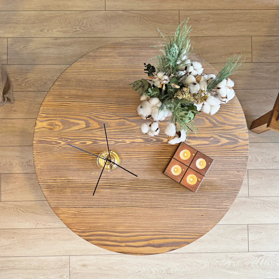 Aren Farmhouse Round Wood Coffee Table - Rustic Design Mozilya