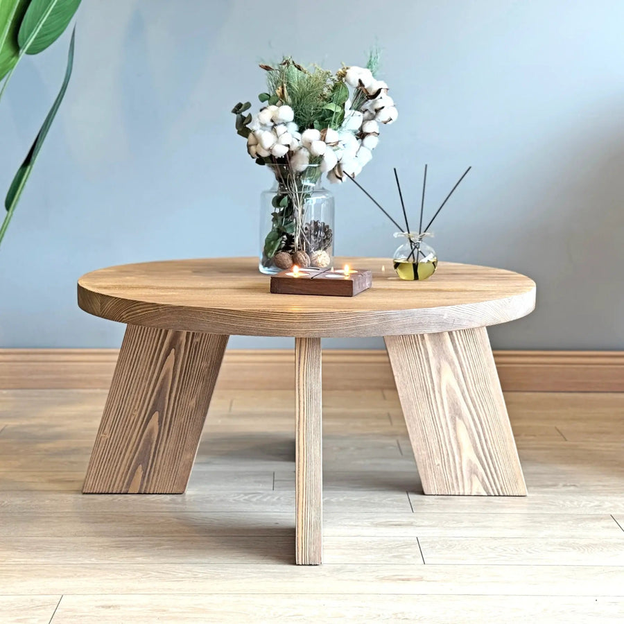 Aren Farmhouse Round Wood Coffee Table - Rustic Design Mozilya