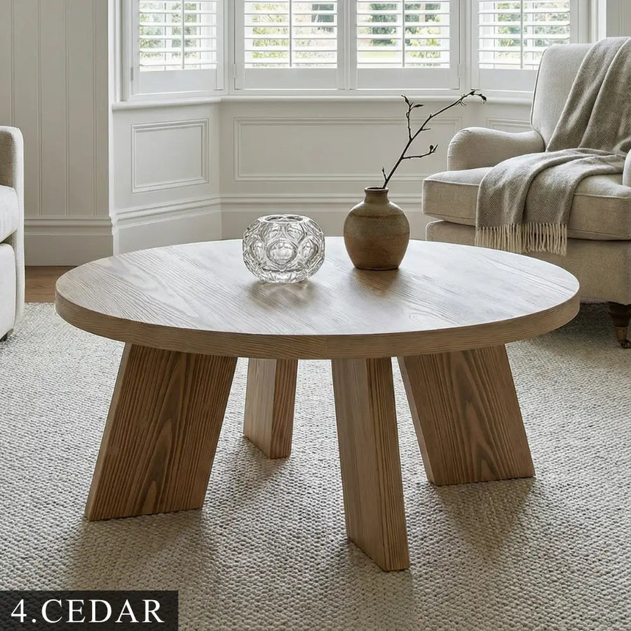Aren Farmhouse Round Wood Coffee Table - Rustic Design Mozilya