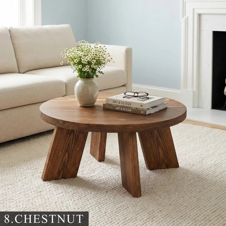 Aren Farmhouse Round Wood Coffee Table - Rustic Design Mozilya