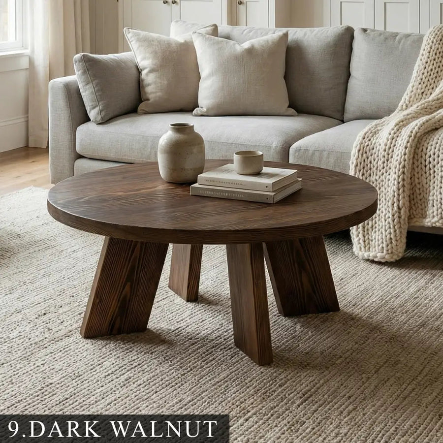 Aren Farmhouse Round Wood Coffee Table - Rustic Design Mozilya