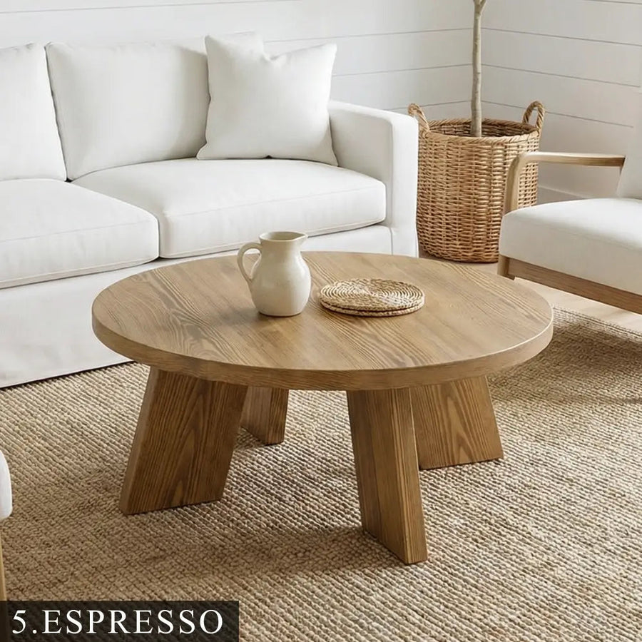 Aren Farmhouse Round Wood Coffee Table - Rustic Design Mozilya