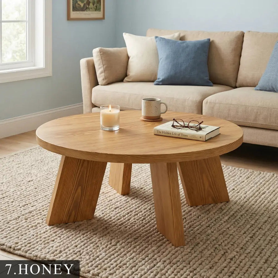 Aren Farmhouse Round Wood Coffee Table - Rustic Design Mozilya