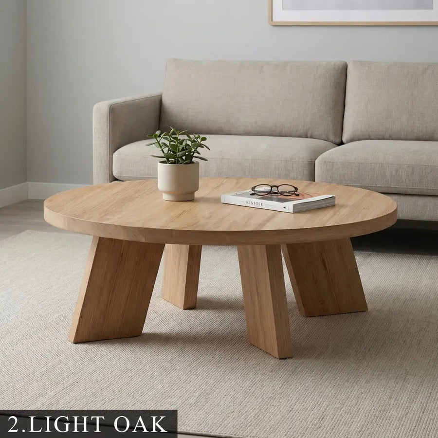 Aren Farmhouse Round Wood Coffee Table - Rustic Design Mozilya