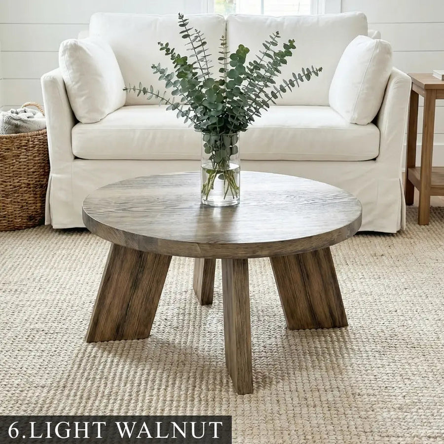Aren Farmhouse Round Wood Coffee Table - Rustic Design Mozilya