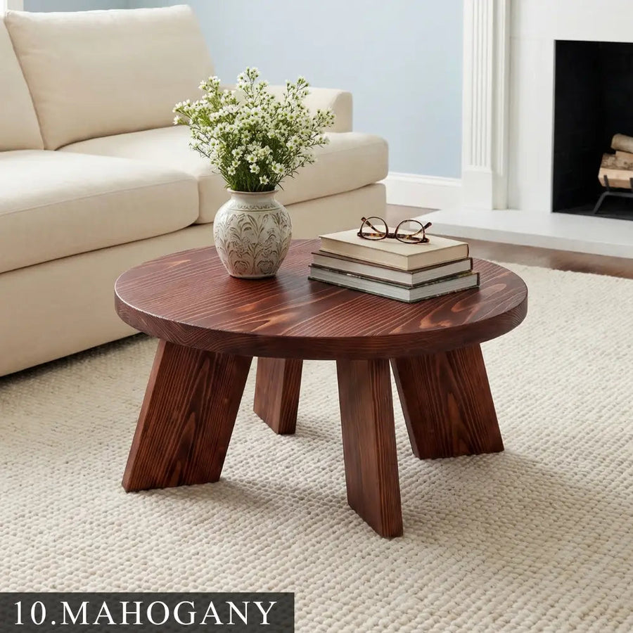 Aren Farmhouse Round Wood Coffee Table - Rustic Design Mozilya