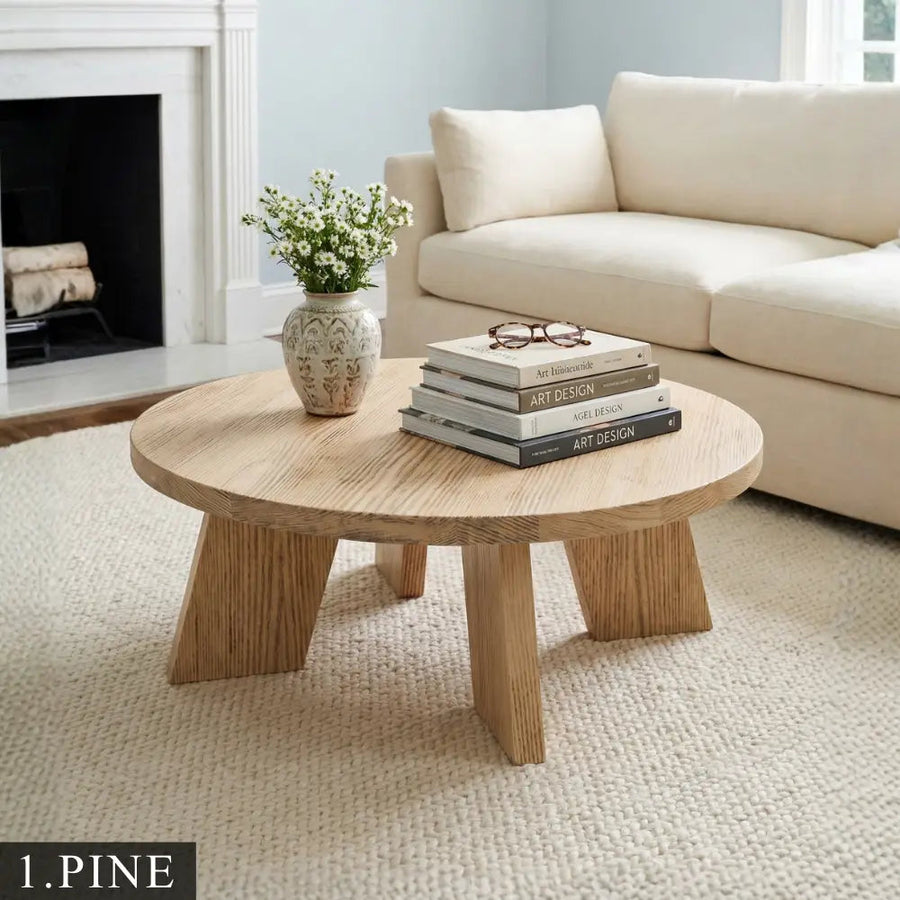 Aren Farmhouse Round Wood Coffee Table - Rustic Design Mozilya