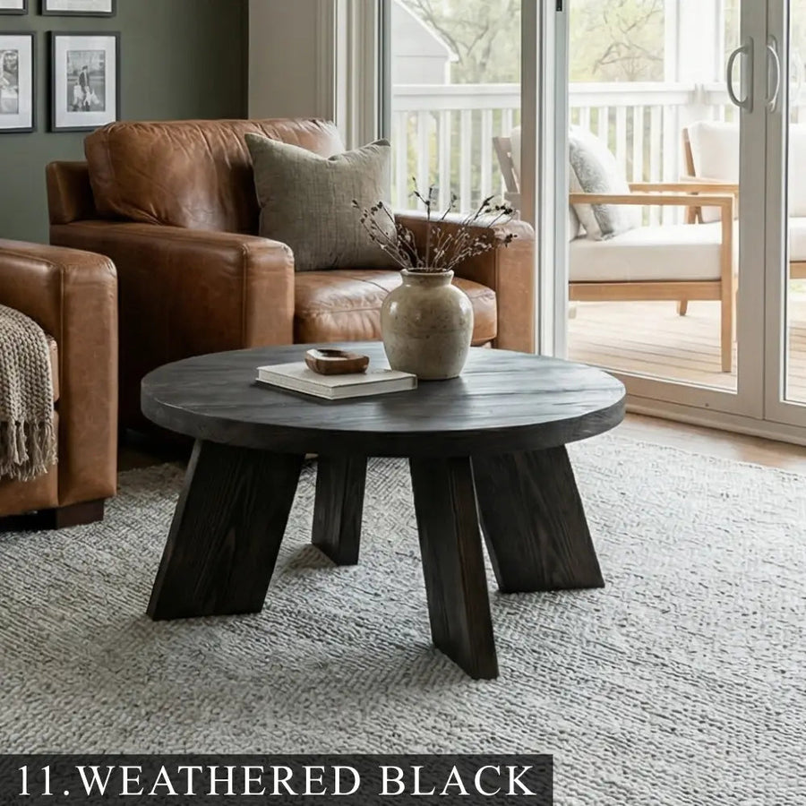 Aren Farmhouse Round Wood Coffee Table - Rustic Design Mozilya