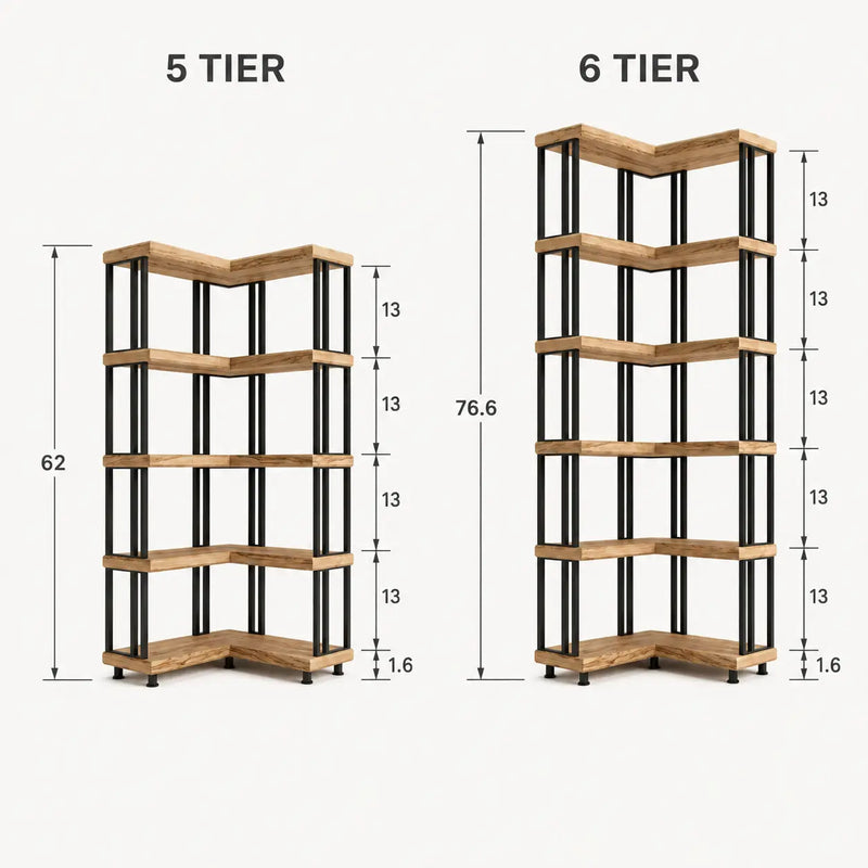 Asper Solid Pine Wood and Metal Corner Bookcase – Modern Industrial Corner Bookcase