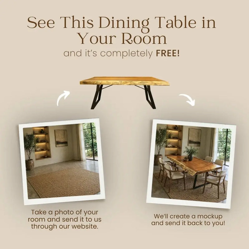 Atlantis Solid Iroko Wood Slab Dining Table – Live Edge Rustic Industrial Design