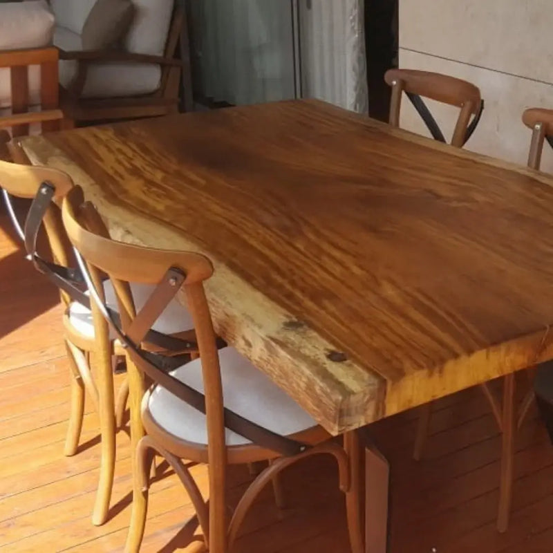 Atlantis Solid Iroko Wood Slab Dining Table – Live Edge Rustic Industrial Design
