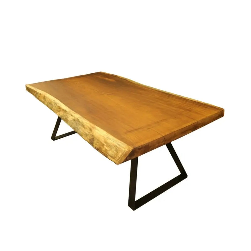 Atlantis Solid Iroko Wood Slab Dining Table – Live Edge Rustic Industrial Design