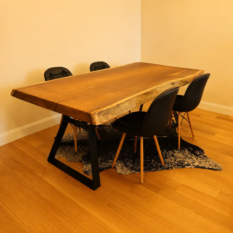 Atlantis Solid Iroko Wood Slab Dining Table – Live Edge Rustic Industrial Design