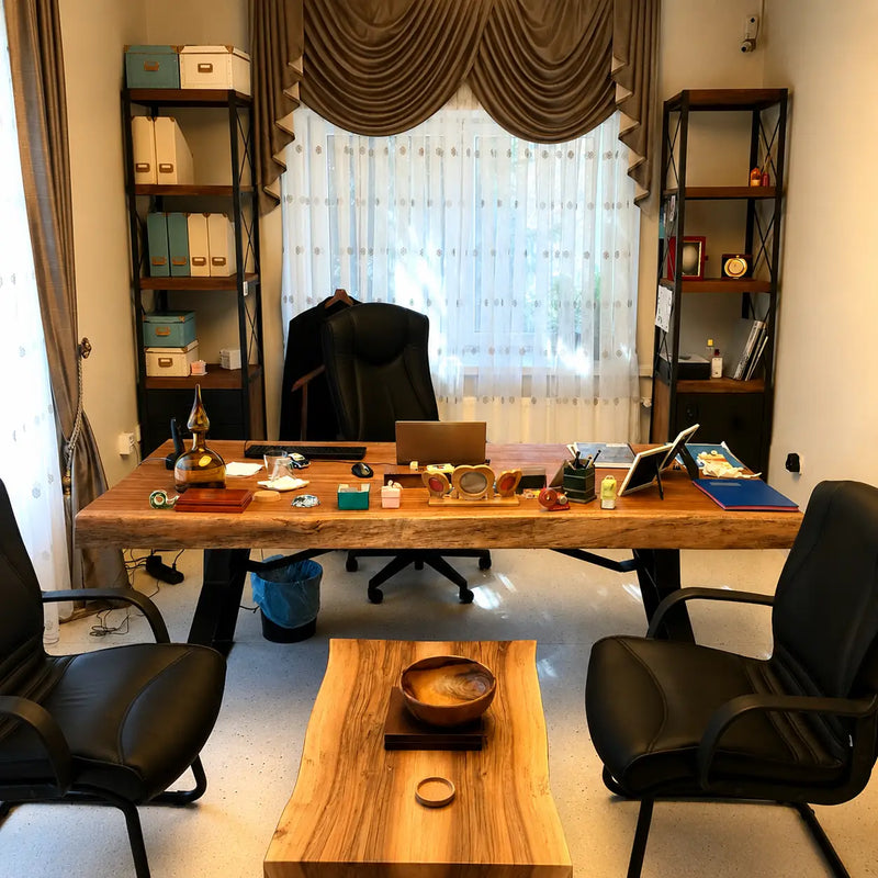 Atlantis Solid Iroko Wood Slab Dining Table – Live Edge Rustic Industrial Design