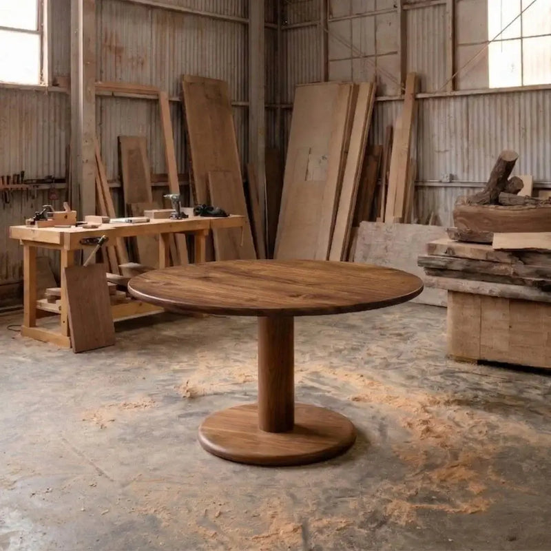 Aven Walnut Wood Dining Table – Modern Pedestal Round Design