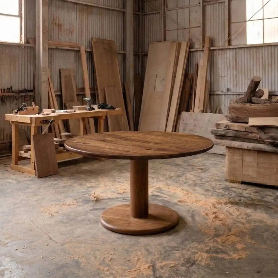 Aven Walnut Wood Dining Table – Modern Pedestal Round Design Mozilya