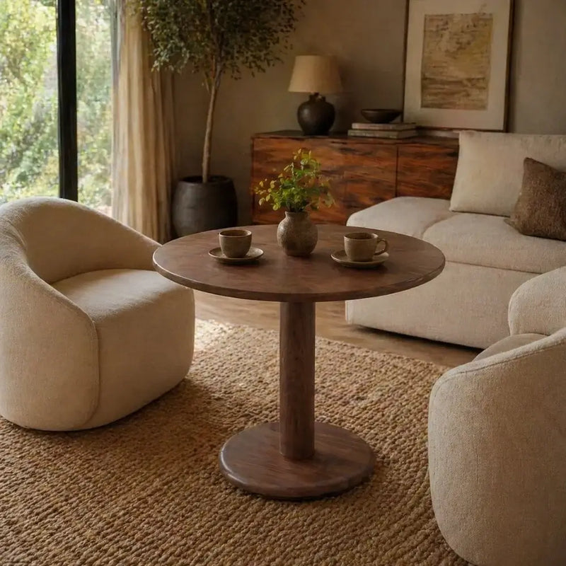 Aven Walnut Wood Dining Table – Modern Pedestal Round Design