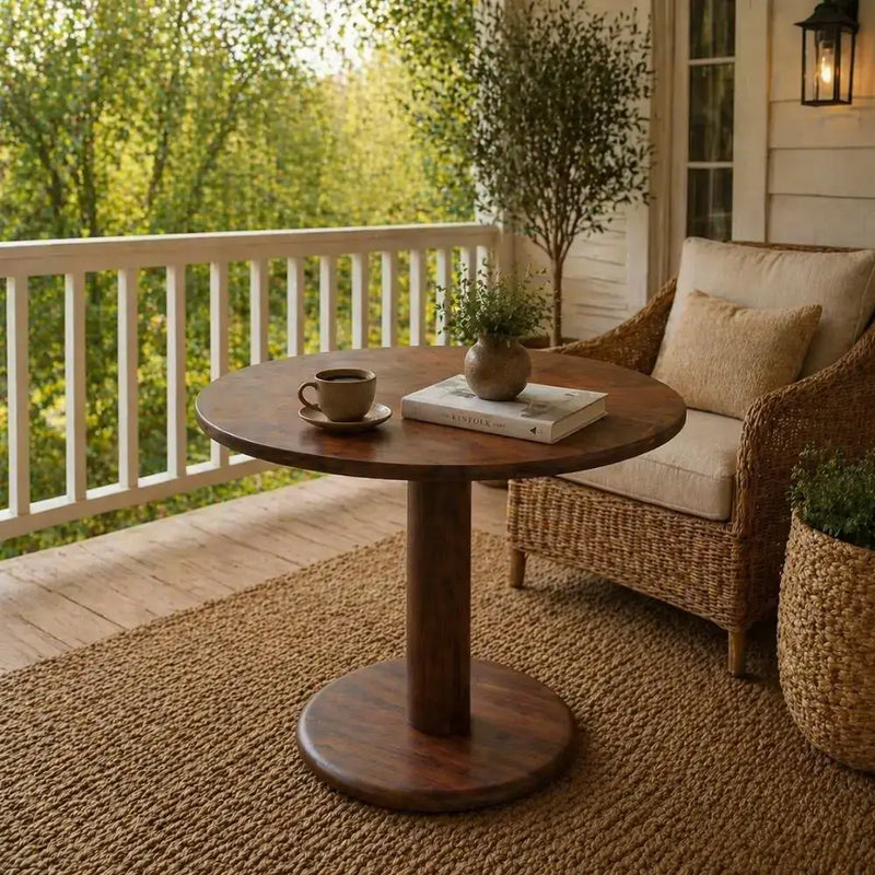 Aven Walnut Wood Dining Table – Modern Pedestal Round Design