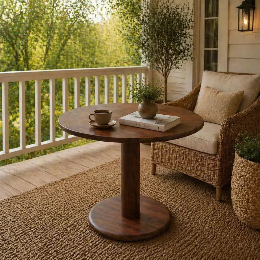 Aven Walnut Wood Dining Table – Modern Pedestal Round Design Mozilya