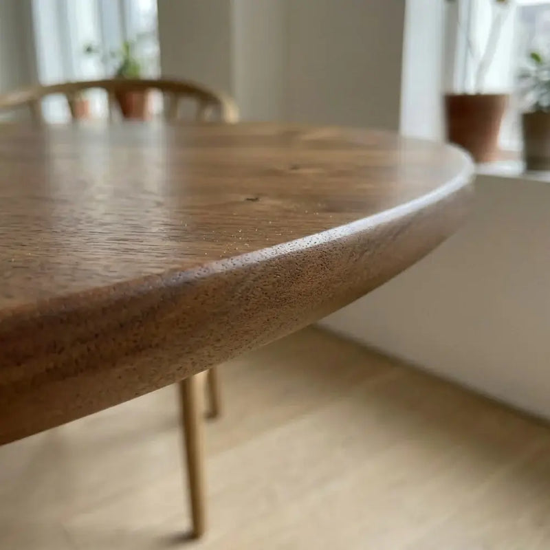 Aven Walnut Wood Dining Table – Modern Pedestal Round Design