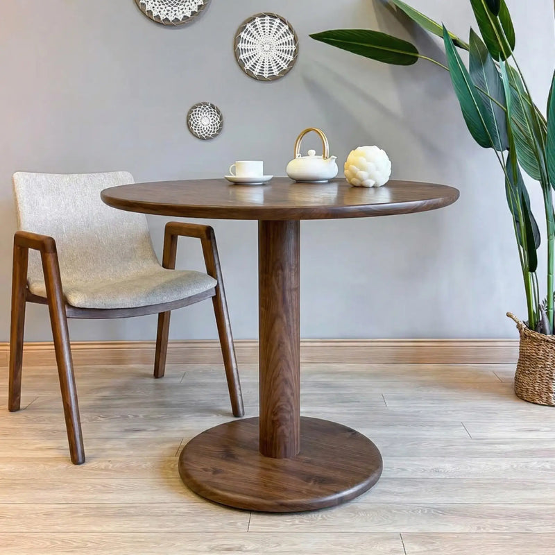 Aven Walnut Wood Dining Table – Modern Pedestal Round Design