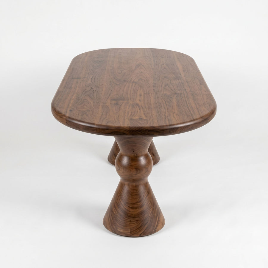 Avero Oval Solid Walnut Dining Table – Double Sculptural Pedestal Design