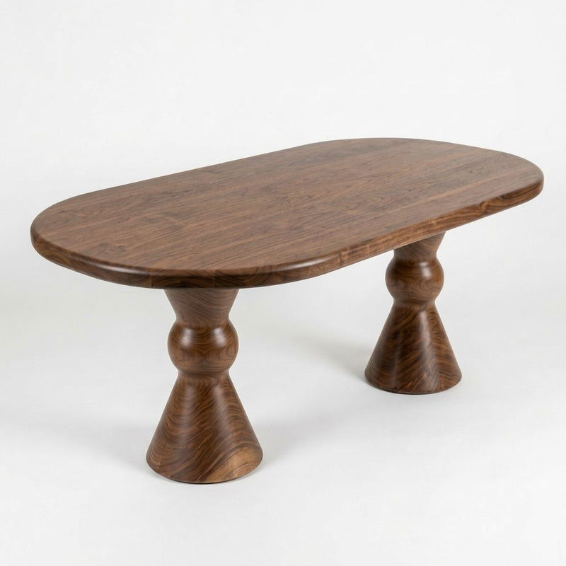 Avero Oval Solid Walnut Dining Table – Double Sculptural Pedestal Design