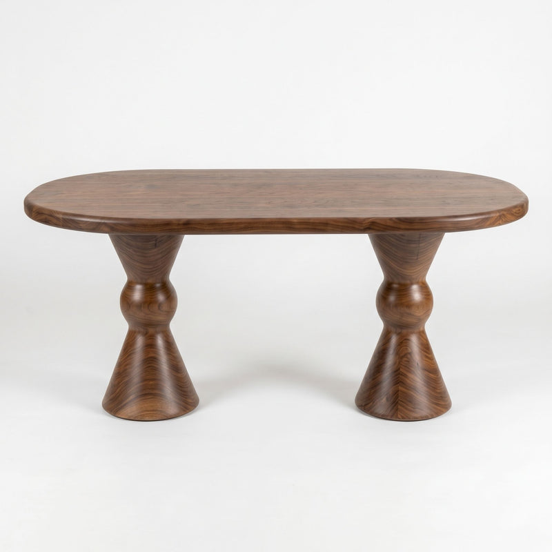Avero Oval Solid Walnut Dining Table – Double Sculptural Pedestal Design