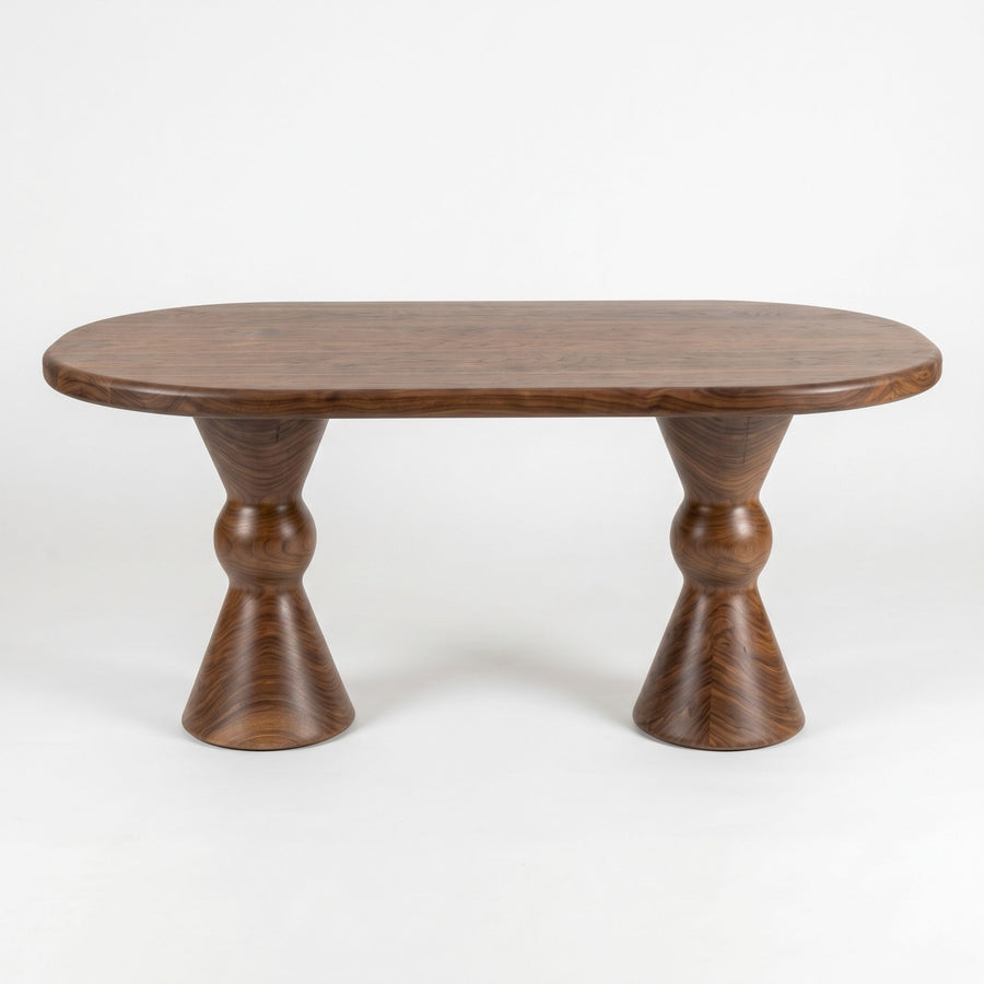Avero Oval Solid Walnut Dining Table – Double Sculptural Pedestal Design