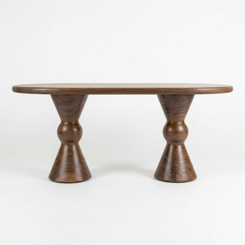Avero Oval Solid Walnut Dining Table – Double Sculptural Pedestal Design