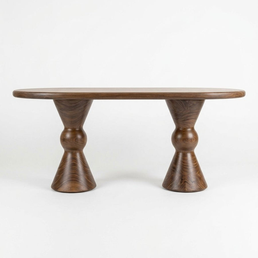Avero Oval Solid Walnut Dining Table – Double Sculptural Pedestal Design