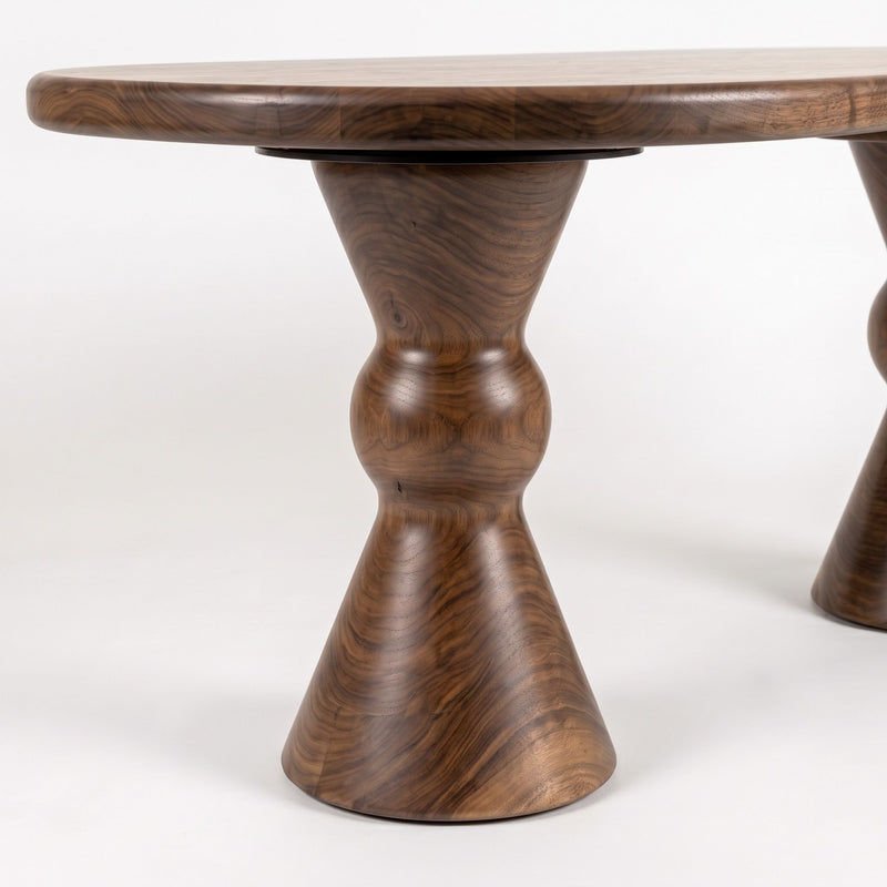 Avero Oval Solid Walnut Dining Table – Double Sculptural Pedestal Design