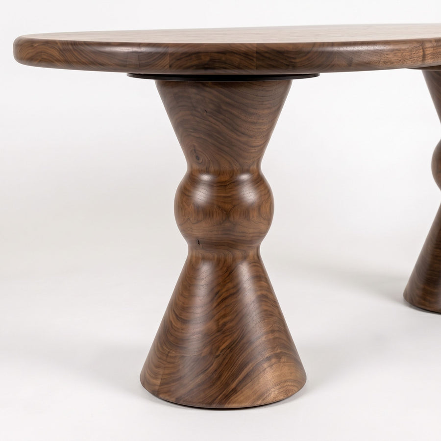 Avero Oval Solid Walnut Dining Table – Double Sculptural Pedestal Design