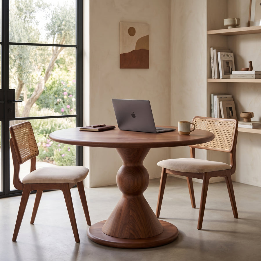 Avero Round Walnut Dining Table | Sculptural Pedestal Design