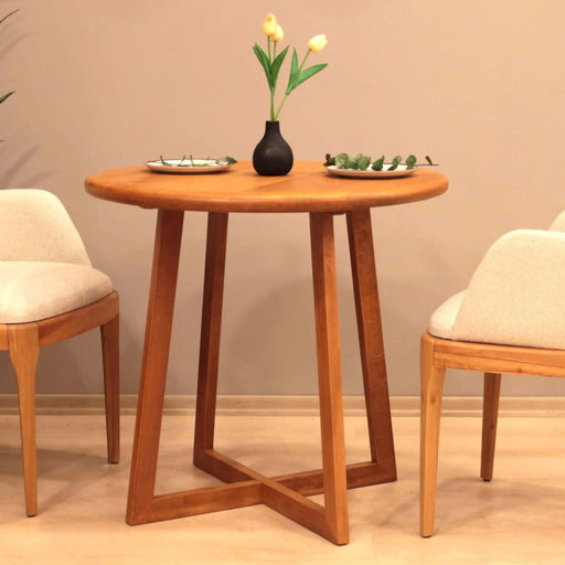 Axis Wooden Round Dining Table crafted from solid Beech Wood with mid-century design and smooth finish front view