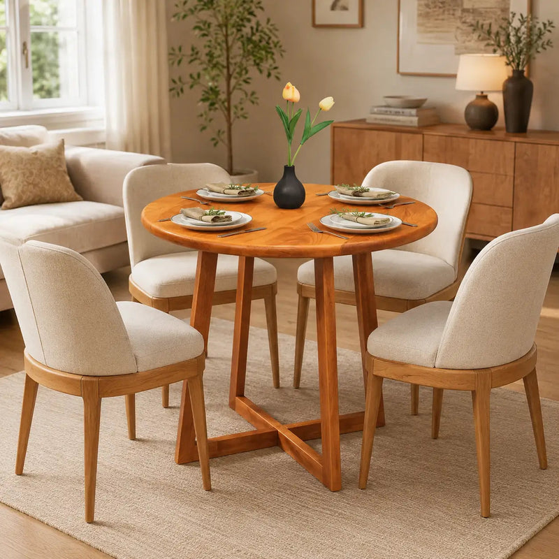 Axis Wooden Round Dining Table | Mid Century Design Mozilya