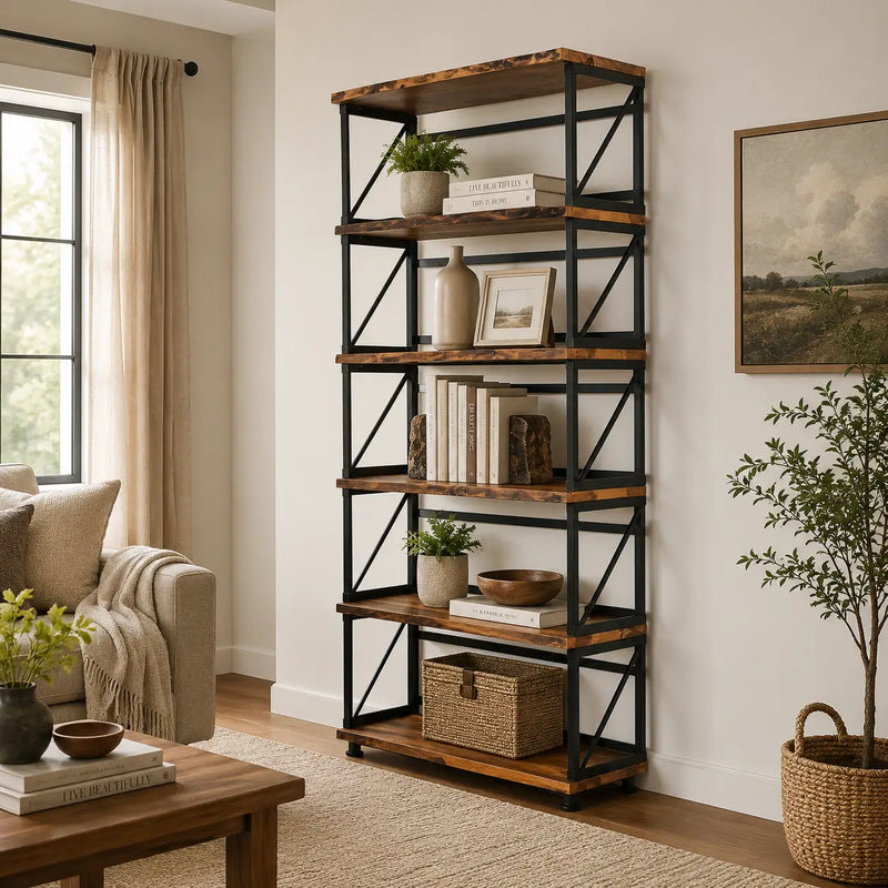 Band Walnut Bookcase | Tall Industrial Design
