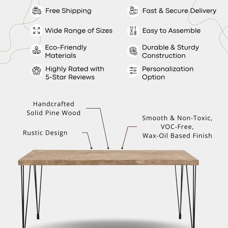 Belgrade Rustic Farm Dining Table | Solid Pine Wood