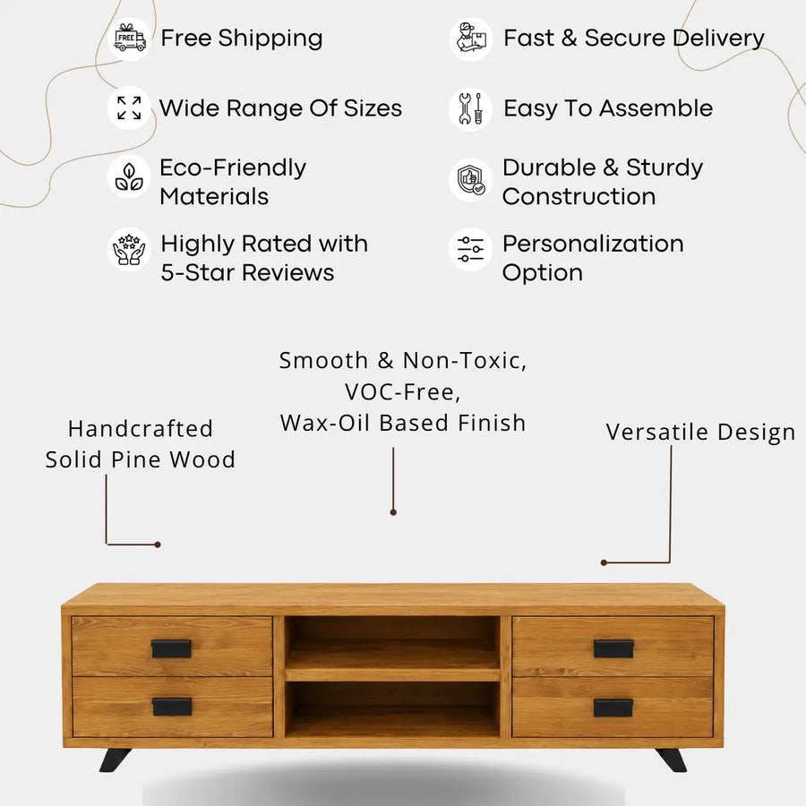 Bothell Solid Pine Wooden TV Stand